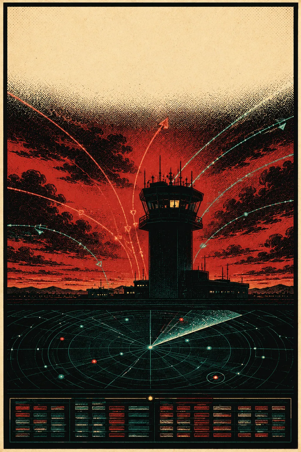 Movie-poster-style illustration for Flight Tracker AI Agent